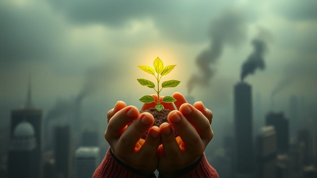Hope Blooms: Seedling Glows Amidst Polluted City