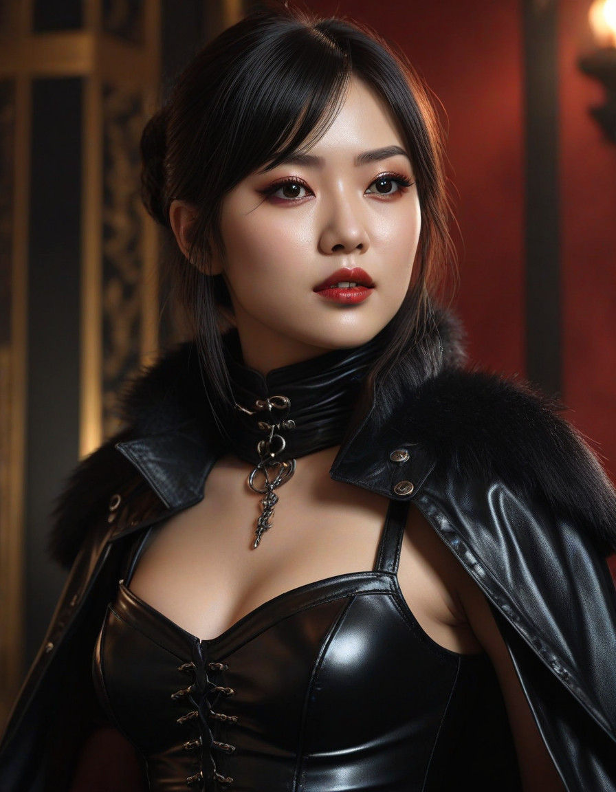 Japanese Vampire Goddess Emerges in Shimmering Black Leather