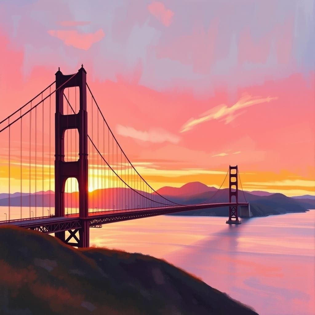 Golden Gate Bridge at Twilight in Impressionist Style