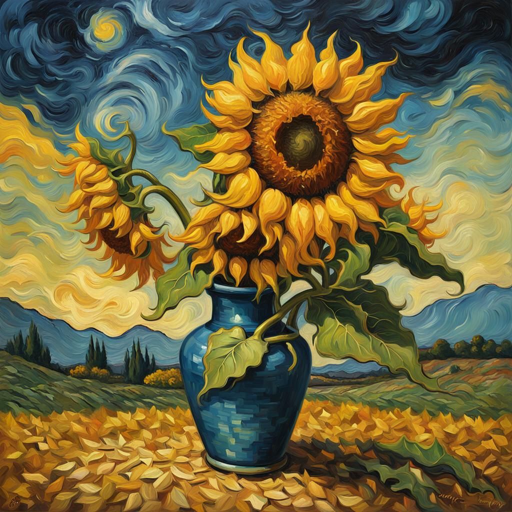 Van Gogh Style Sunflower Oil Painting Logo