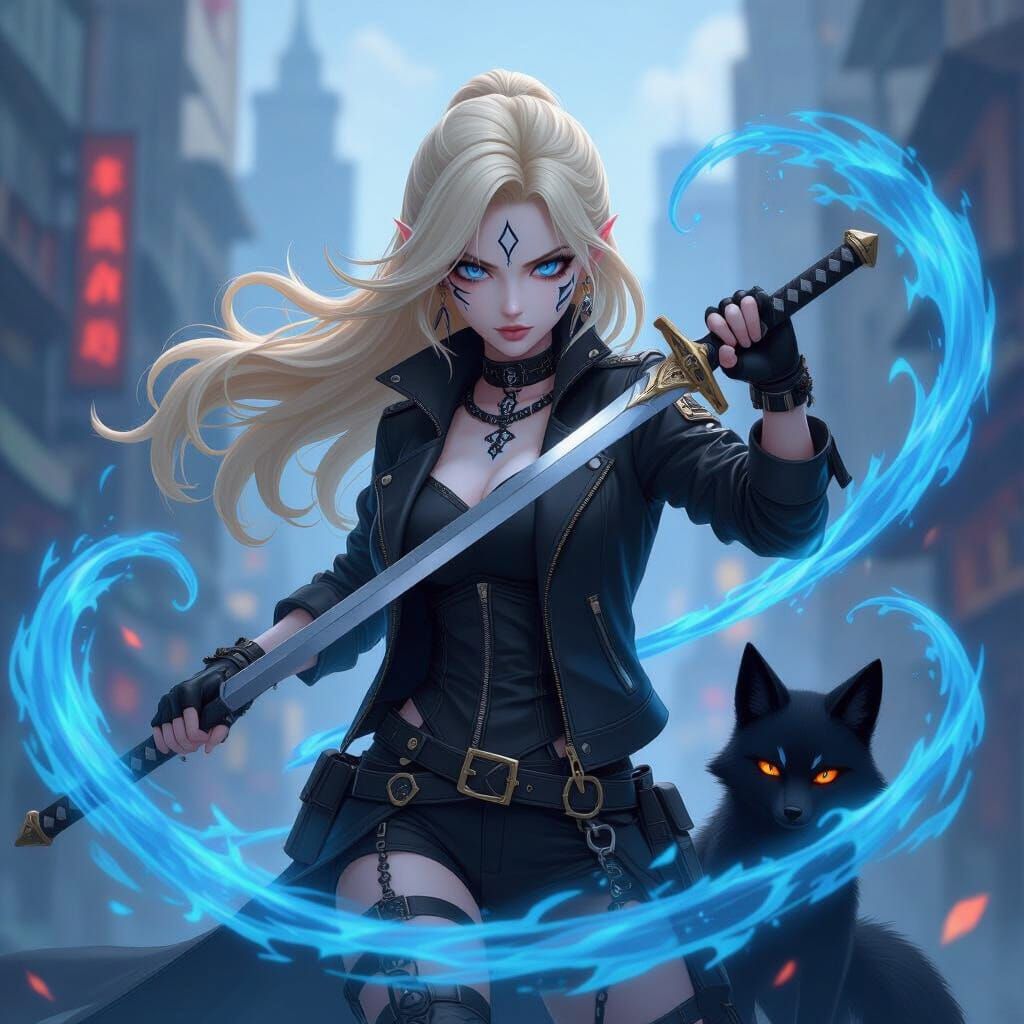 Anime Demon Hunter with Fox Familiar in 3D Style