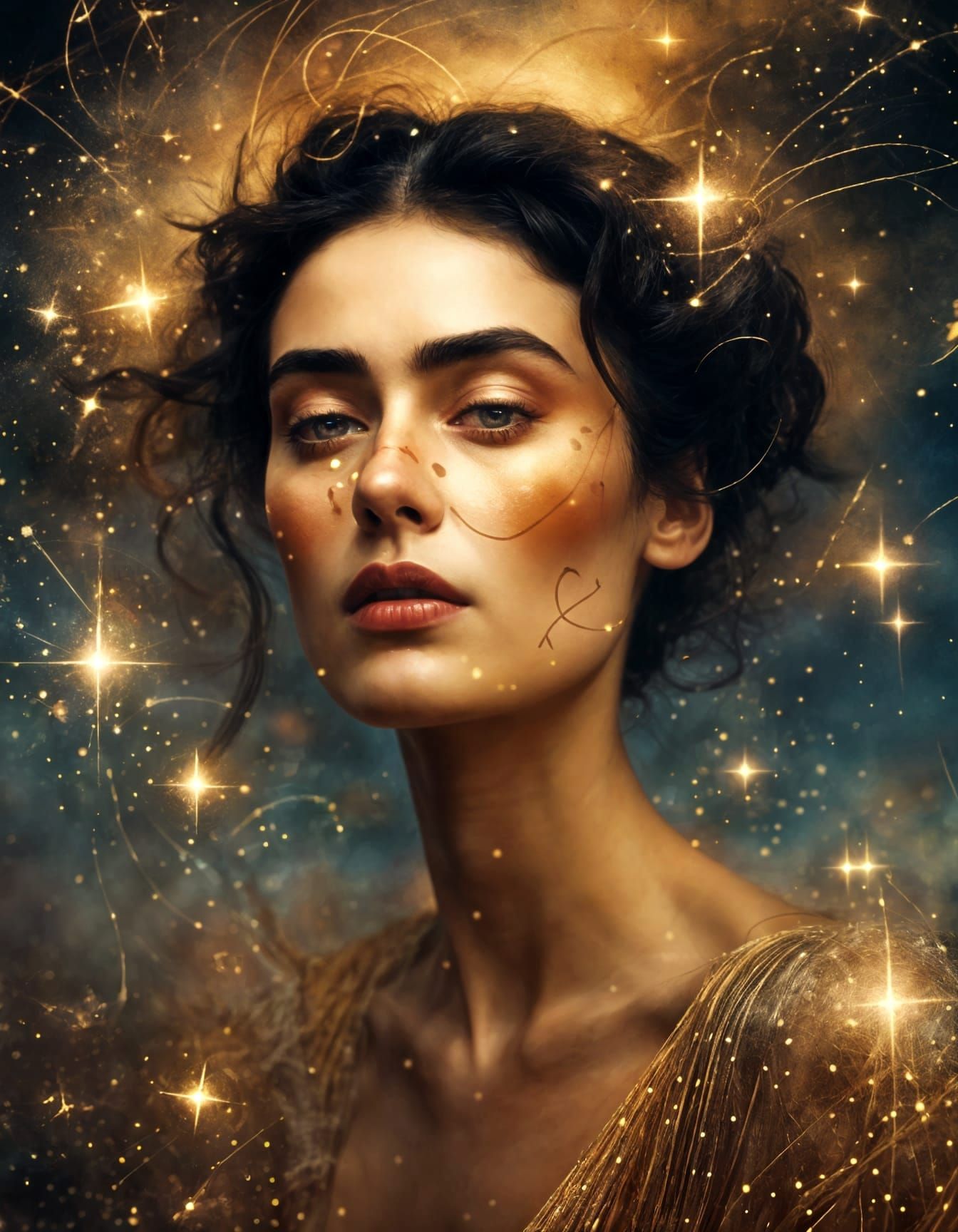 Woman with Galaxy Eyes, Surreal Ethereal Portrait