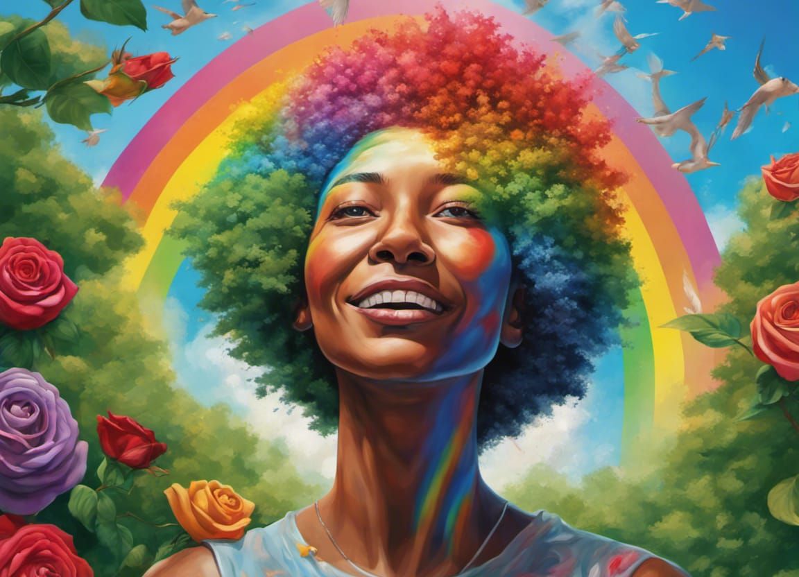 Hyperrealistic World of Peace with Rainbow