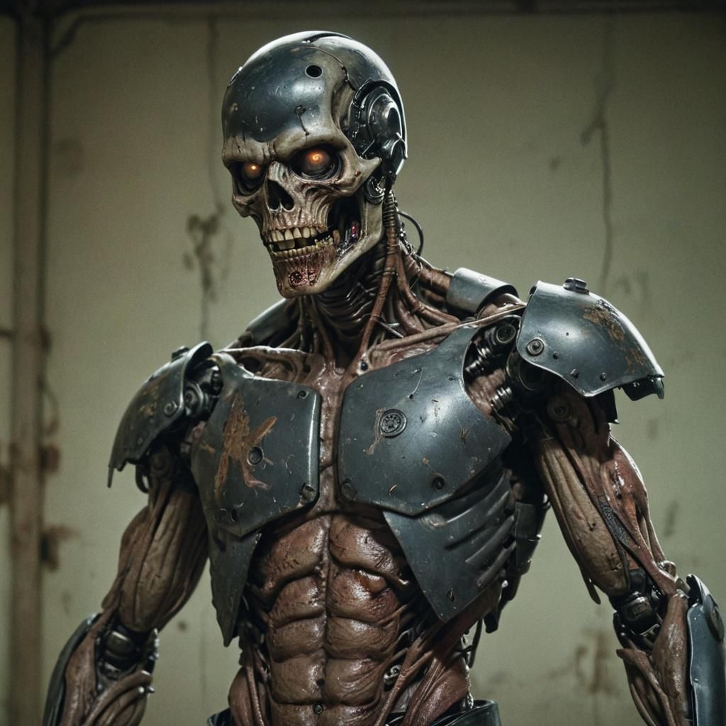 Robotic Zombie Biker in Cinematic Film Still