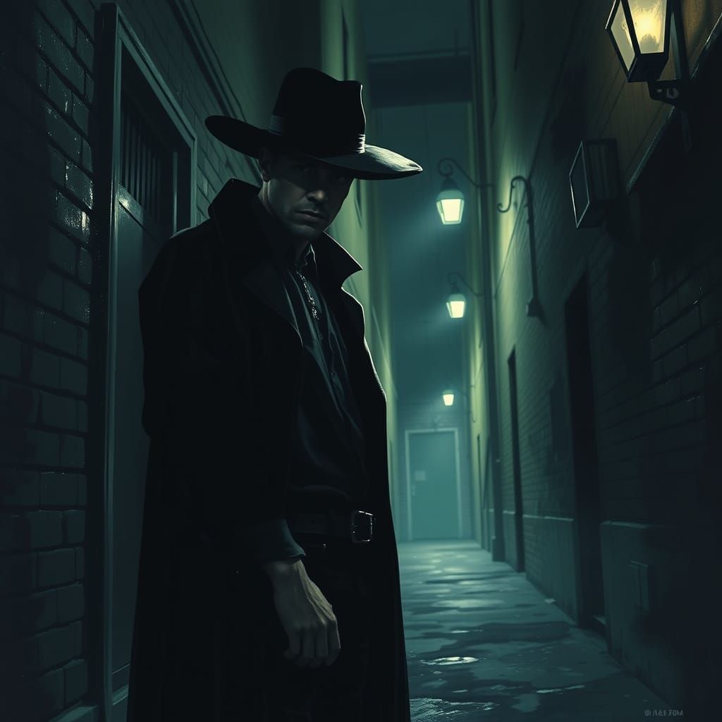 Noir Style Portrait in Dimly Lit Alley