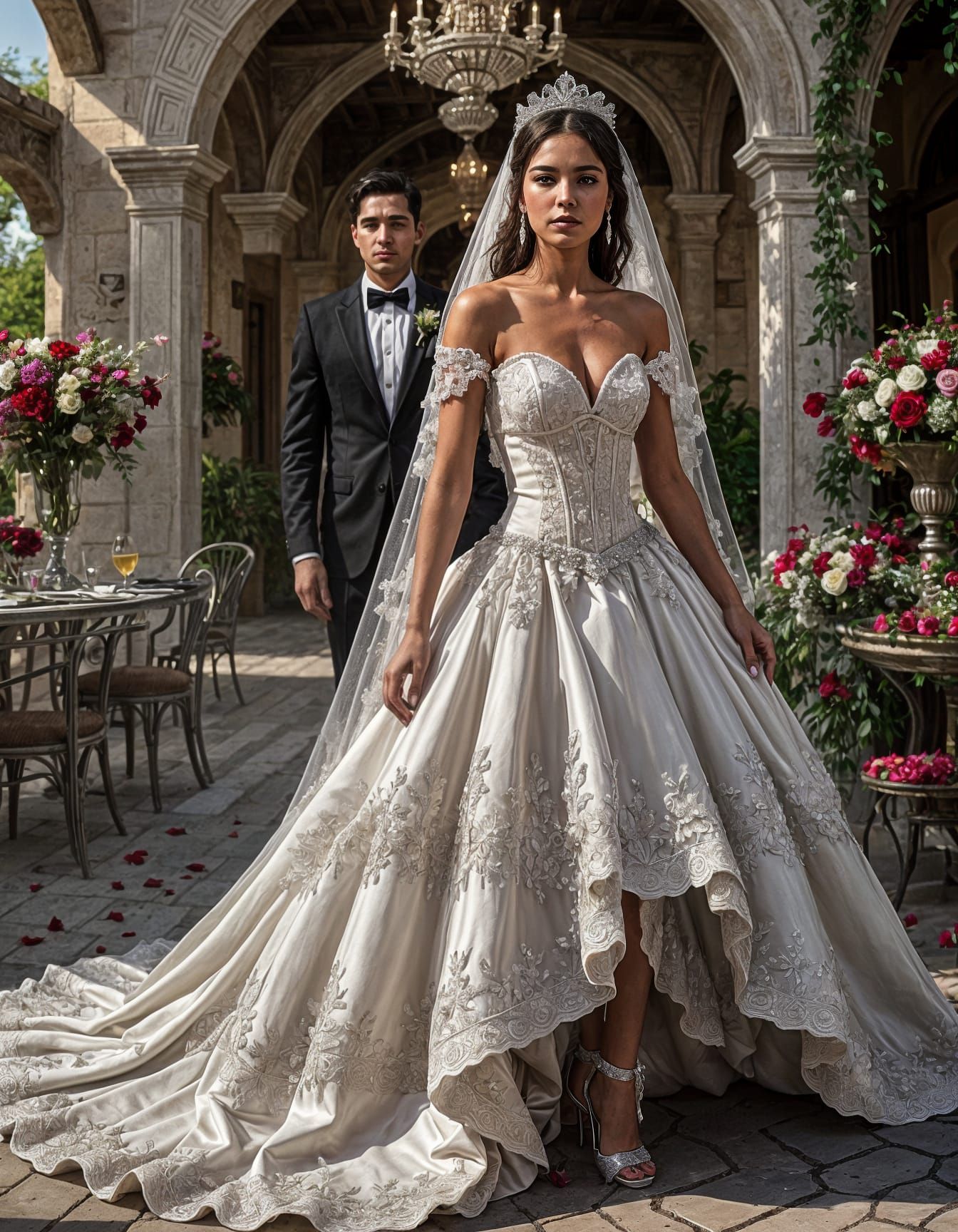 Mexican Woman in Strapless Wedding Dress: Hyperrealistic Art