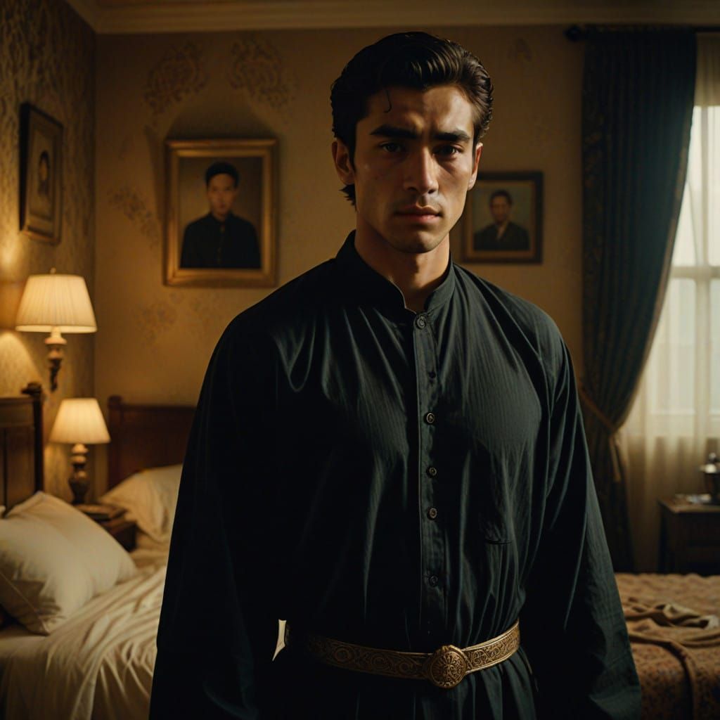 Mother Surveys Her Son Wearing Traditional Female Attire in...