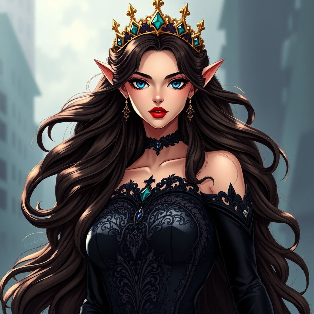 Majestic Elf Queen in 90s Anime Style