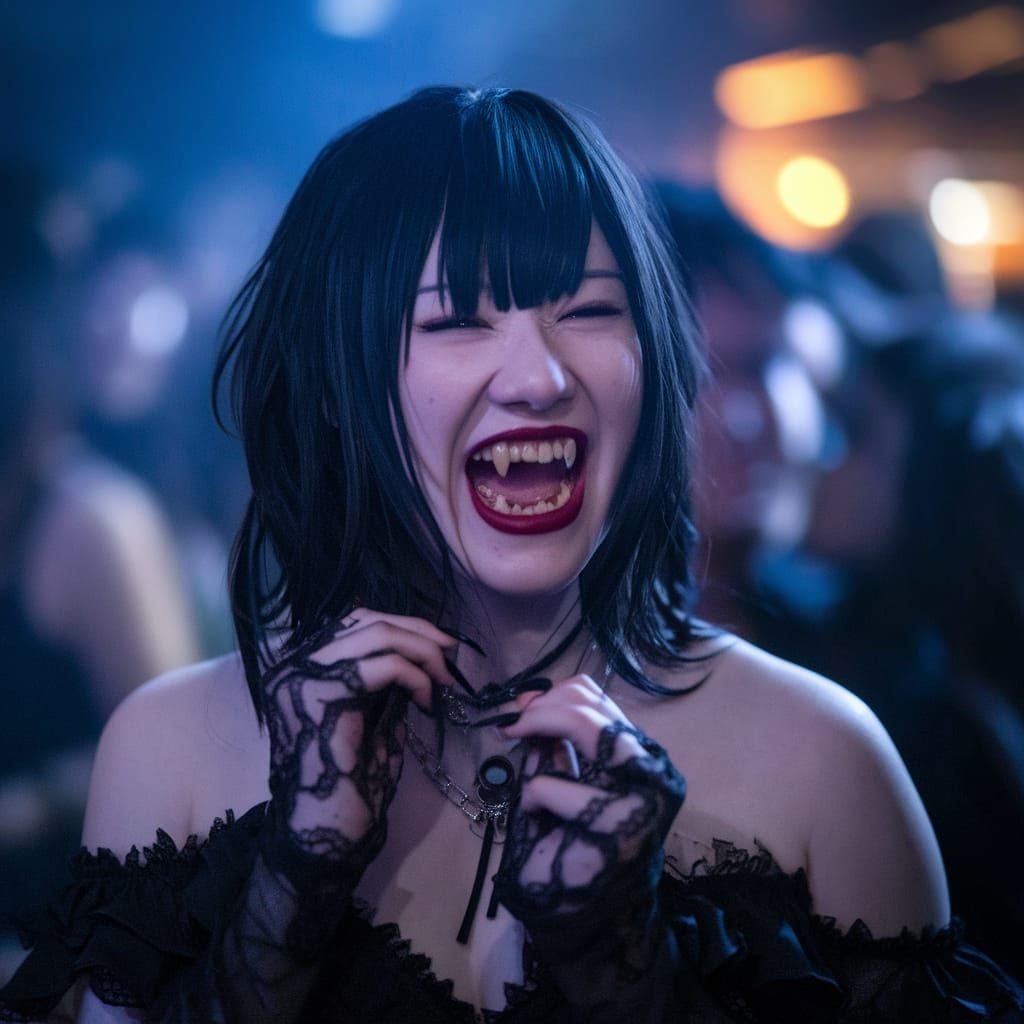 Gothic Vampire Goddess in Nightclub Splendor