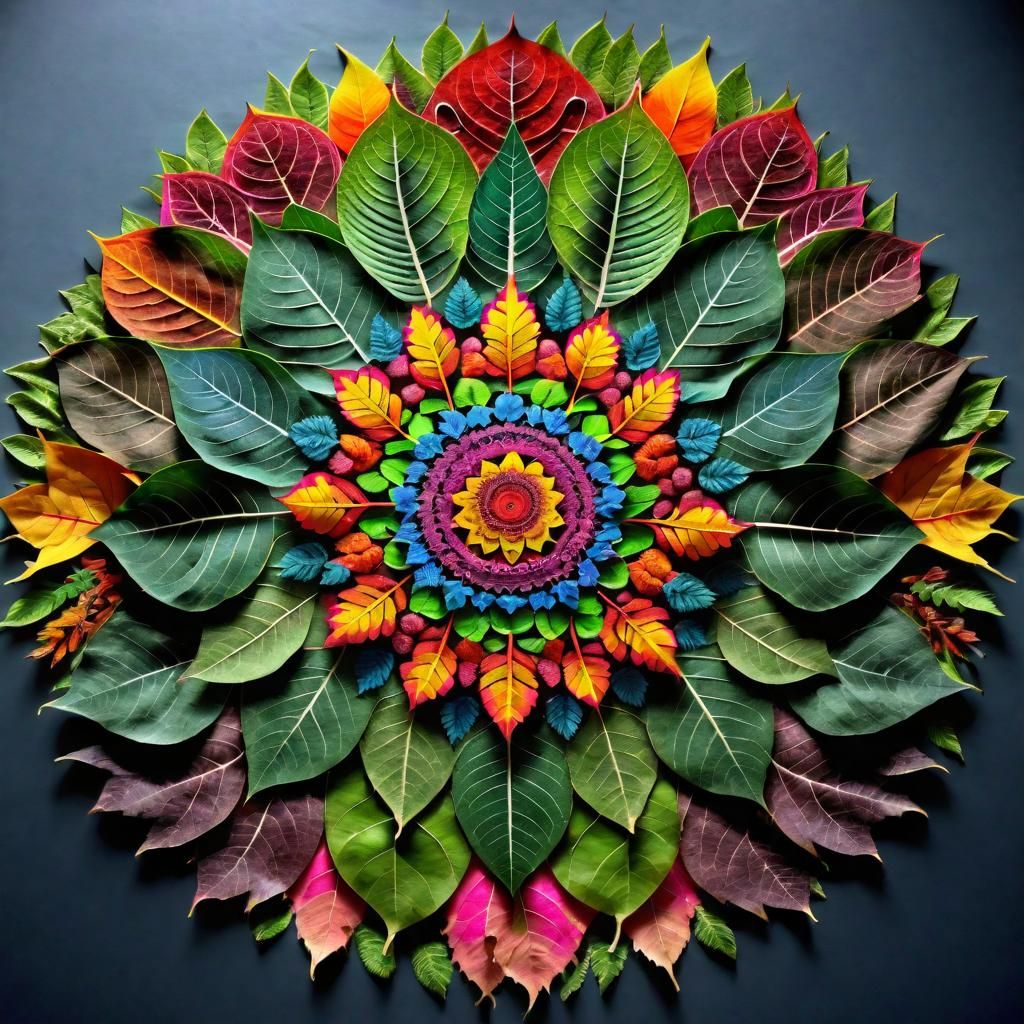 Colorful Leaf Mandala in Hyper-Detailed Rendering