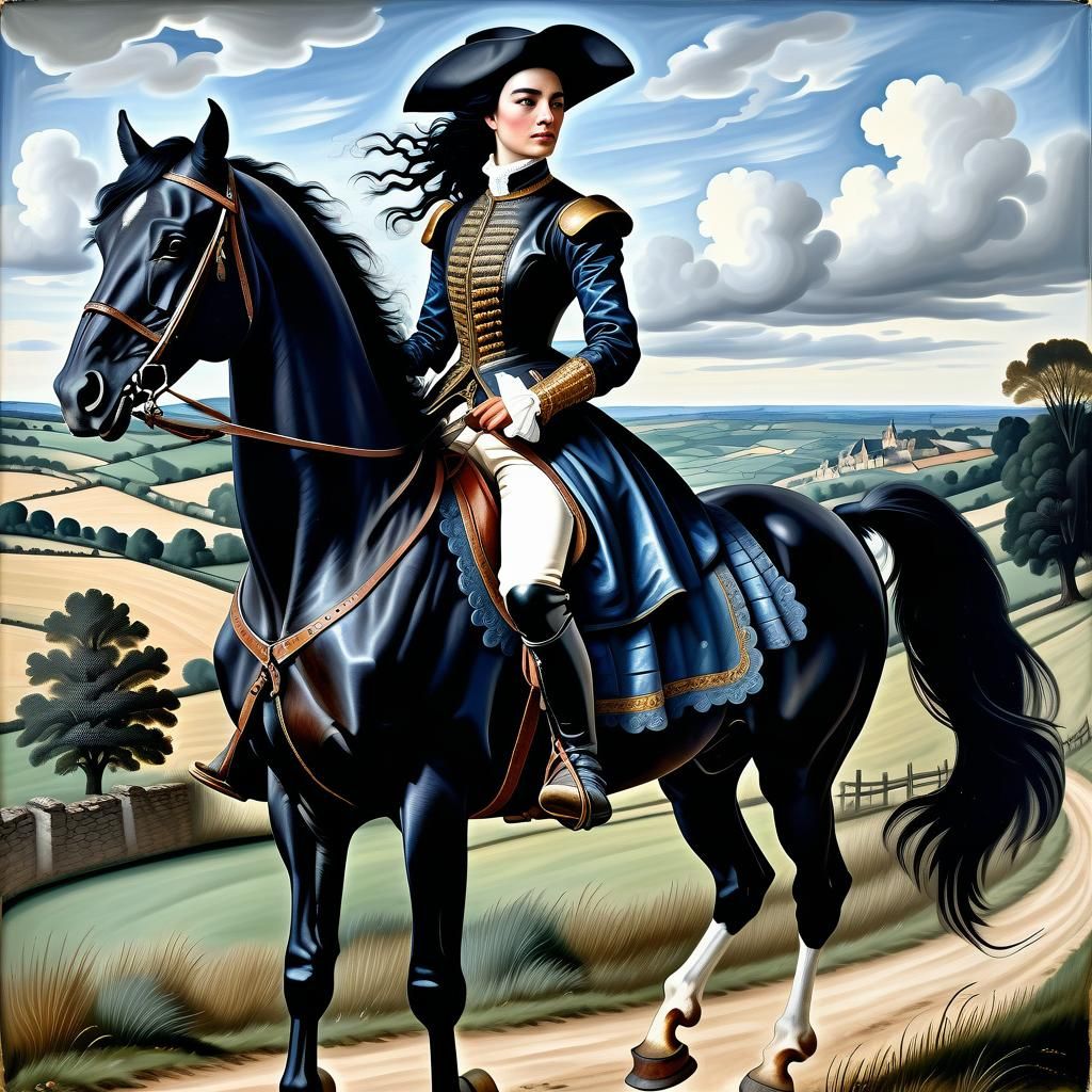 French Musketeer Woman on Horseback in Flemish Style