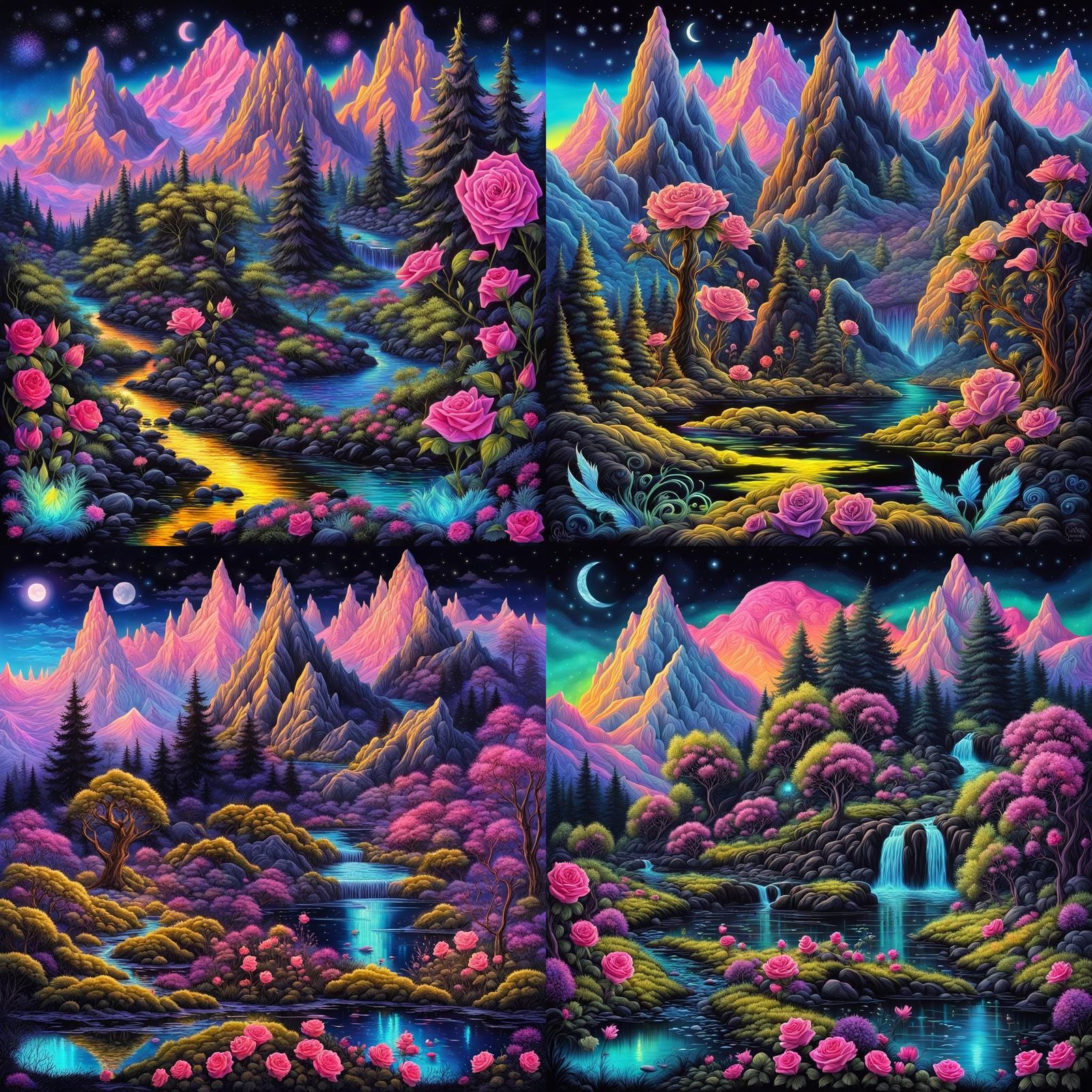 Backgroun fantasy mountains, river, Contained chaos in the c...