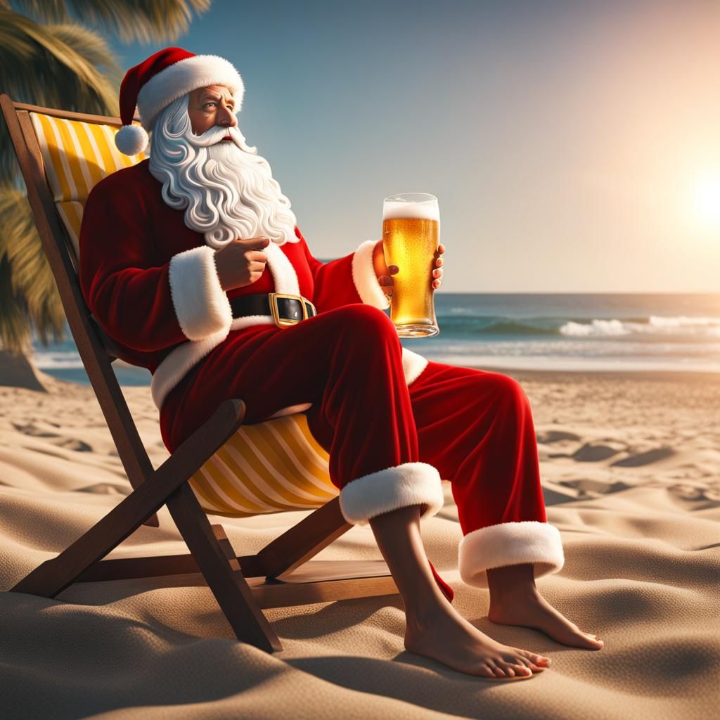 Santa Claus Beach Vacation in Fauvist Oil Painting