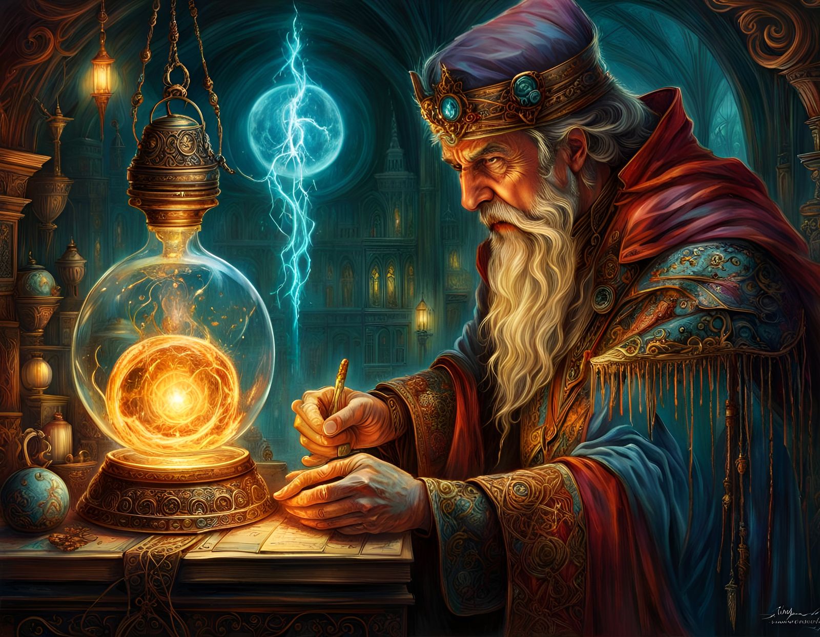 Sorcerer and Apprentice with Magic Orb