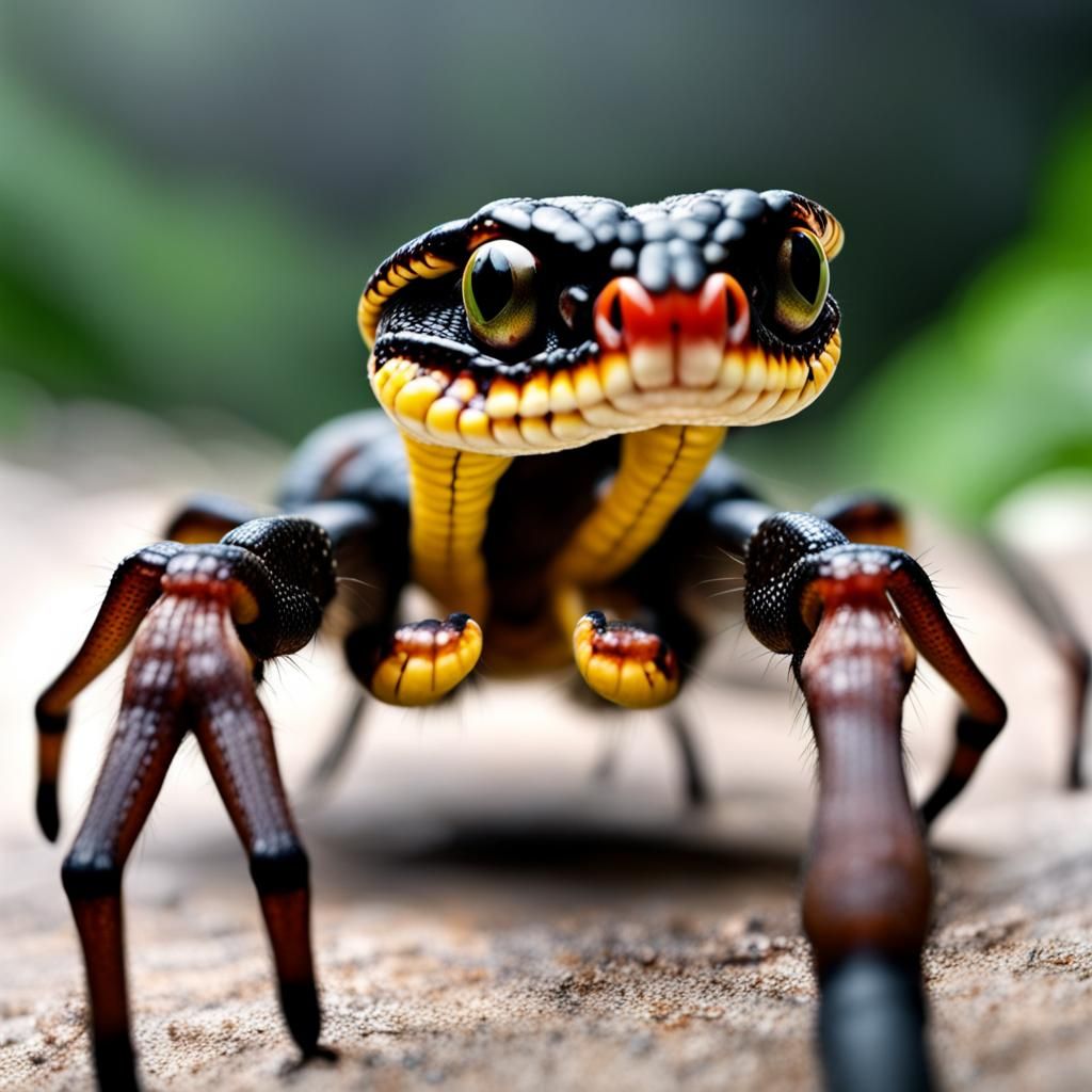 Spider with Snake Head Legs: Surreal Creature