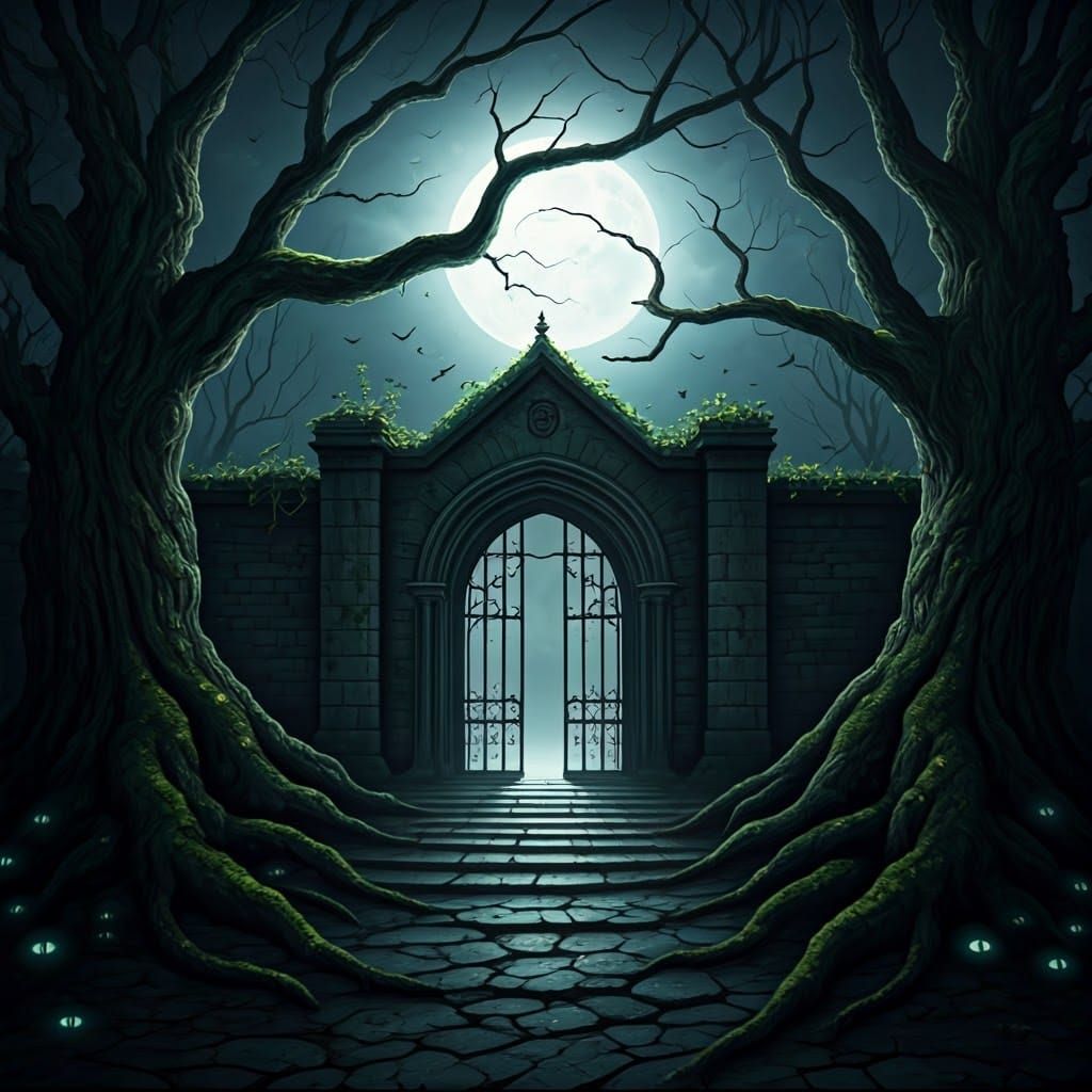 Eerie Manor Door Under Moonlight: A Dark Fantasy Scene