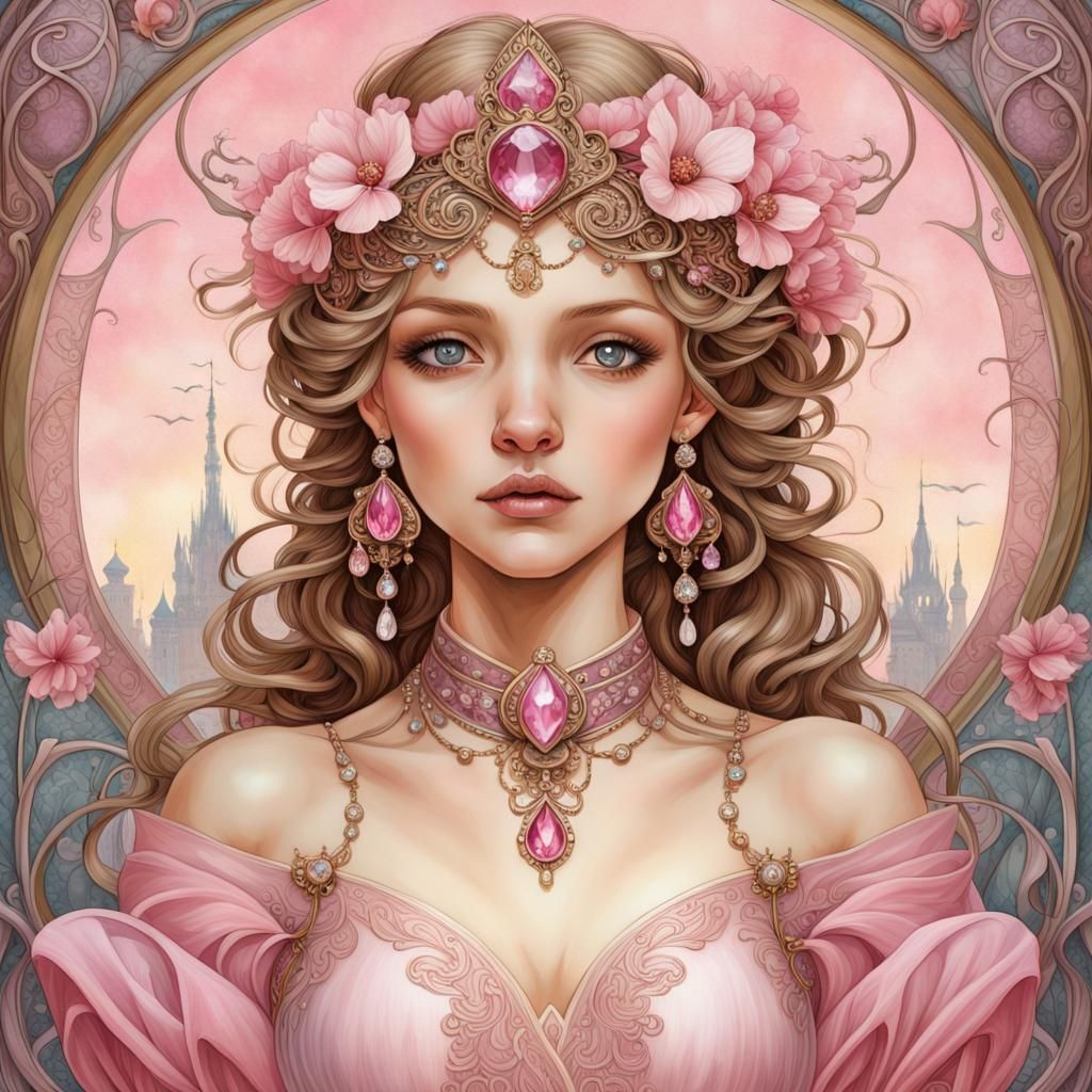 Art Nouveau Princess in Pink Topaz Jewels