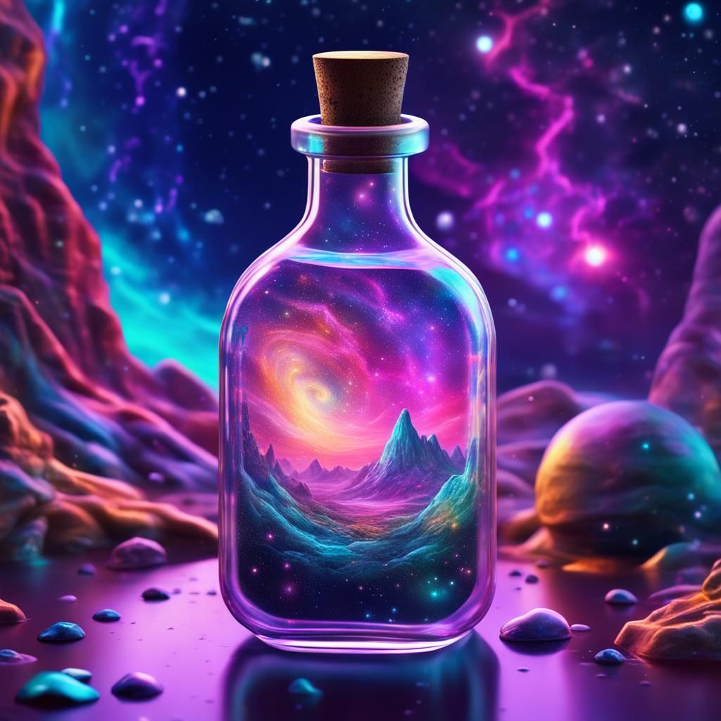 Neon Galaxy Potion Bottle: Cosmic Illustration