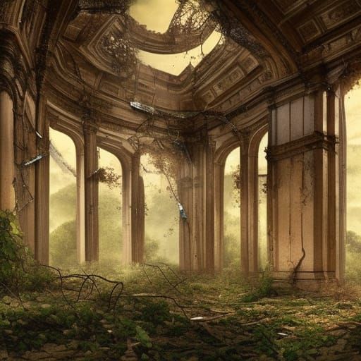 Ruined Ballroom Overtaken by Nature