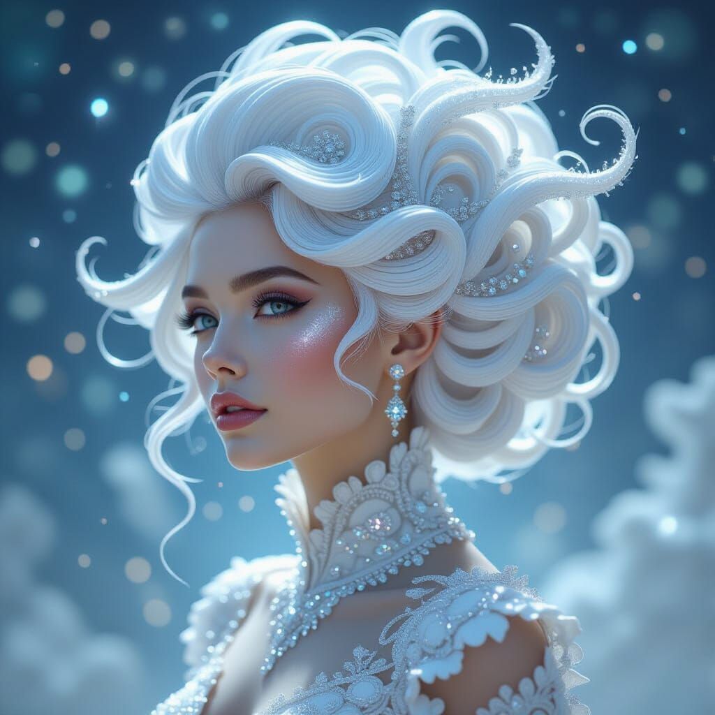 Cosmic Hairstyle in Platinum, Silver, and Pearl