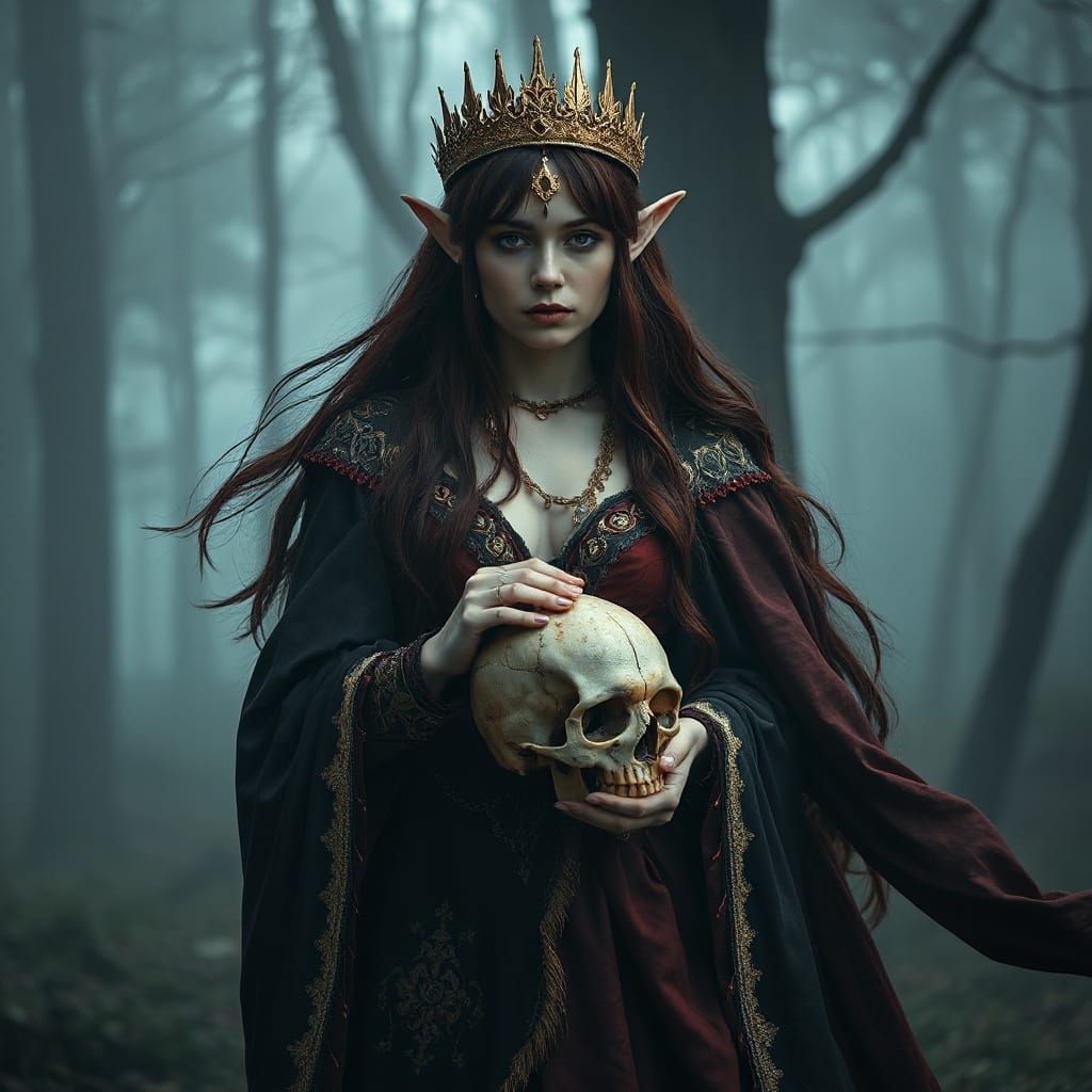 Mystical Elf Queen in Night Forest