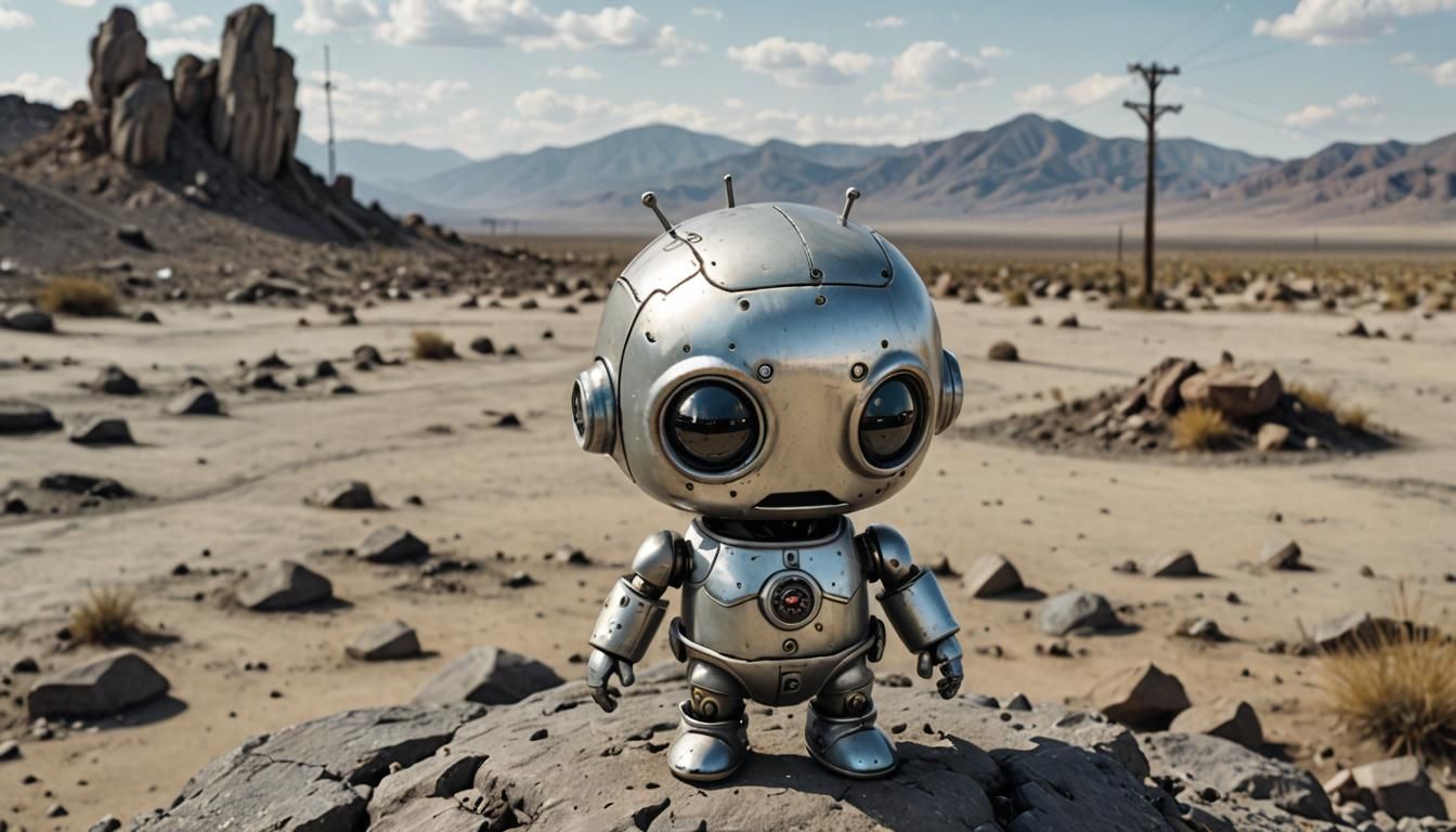 Tiny Android Portrait on Desolate Landscape