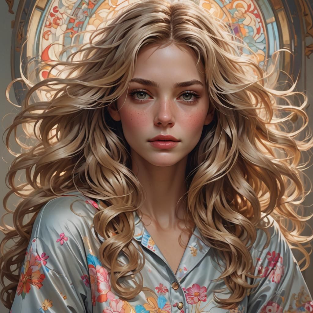 Glamorous Woman in Pajamas: Hyperdetailed Portrait