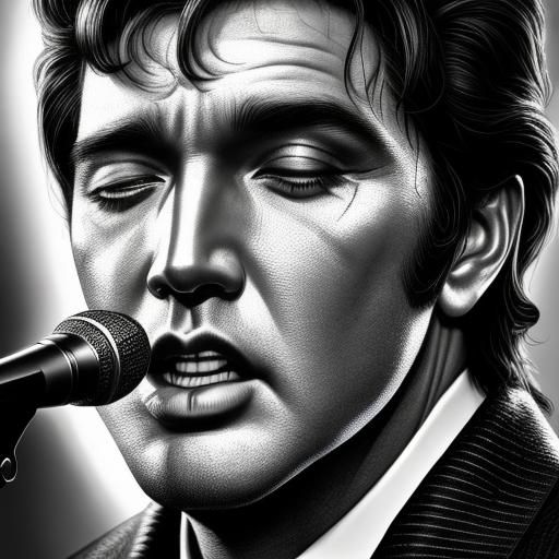 Elvis Presley Portrait Singing into Microphone