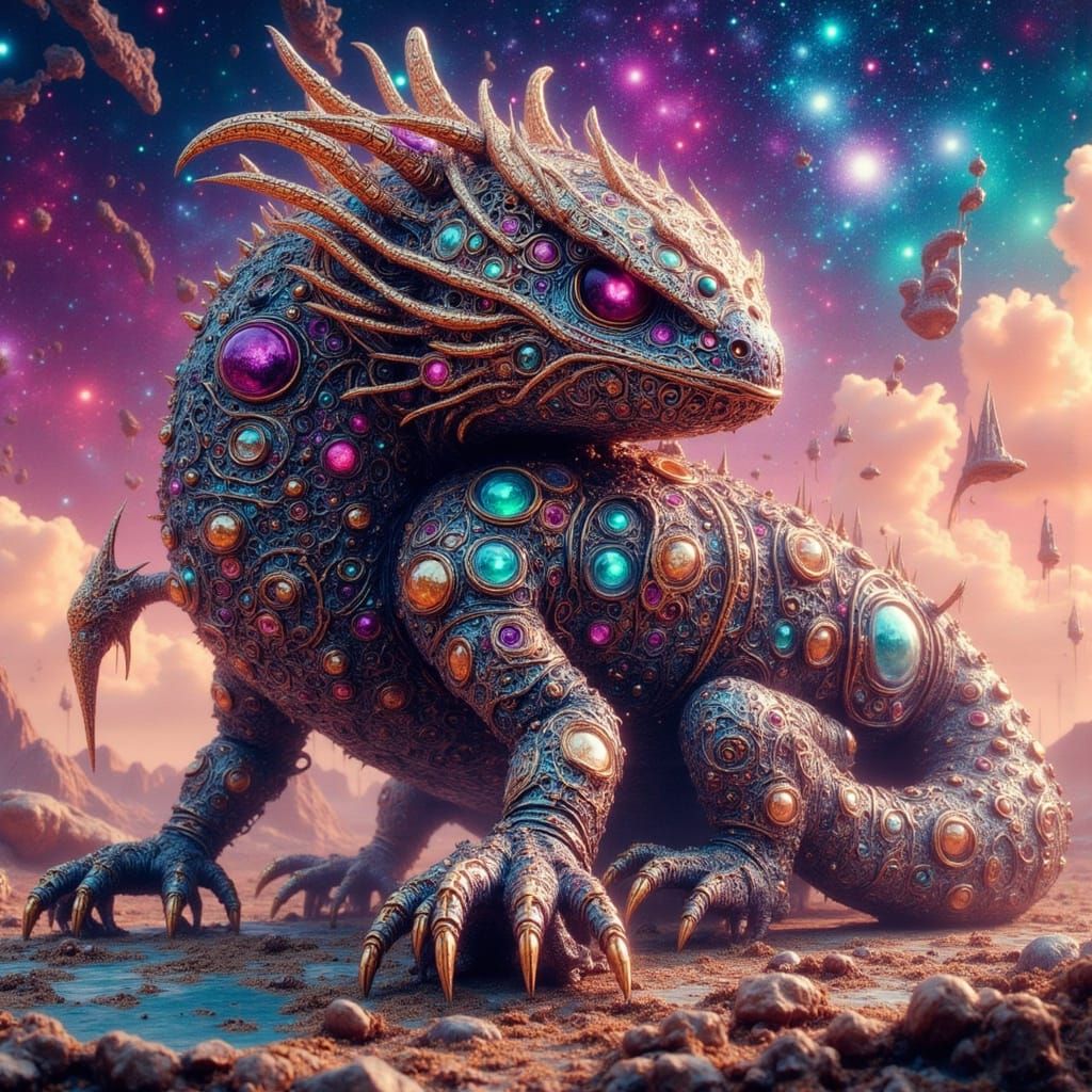 Reptilian Nanobot Creature in Sci-Fi Ink-Wash Art