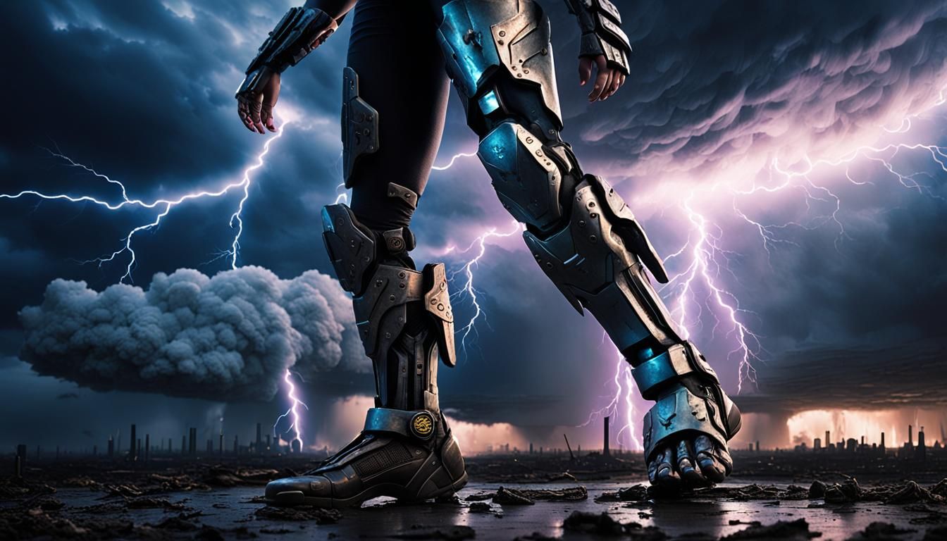 Cyberpunk Toes Against a Nuclear Sky