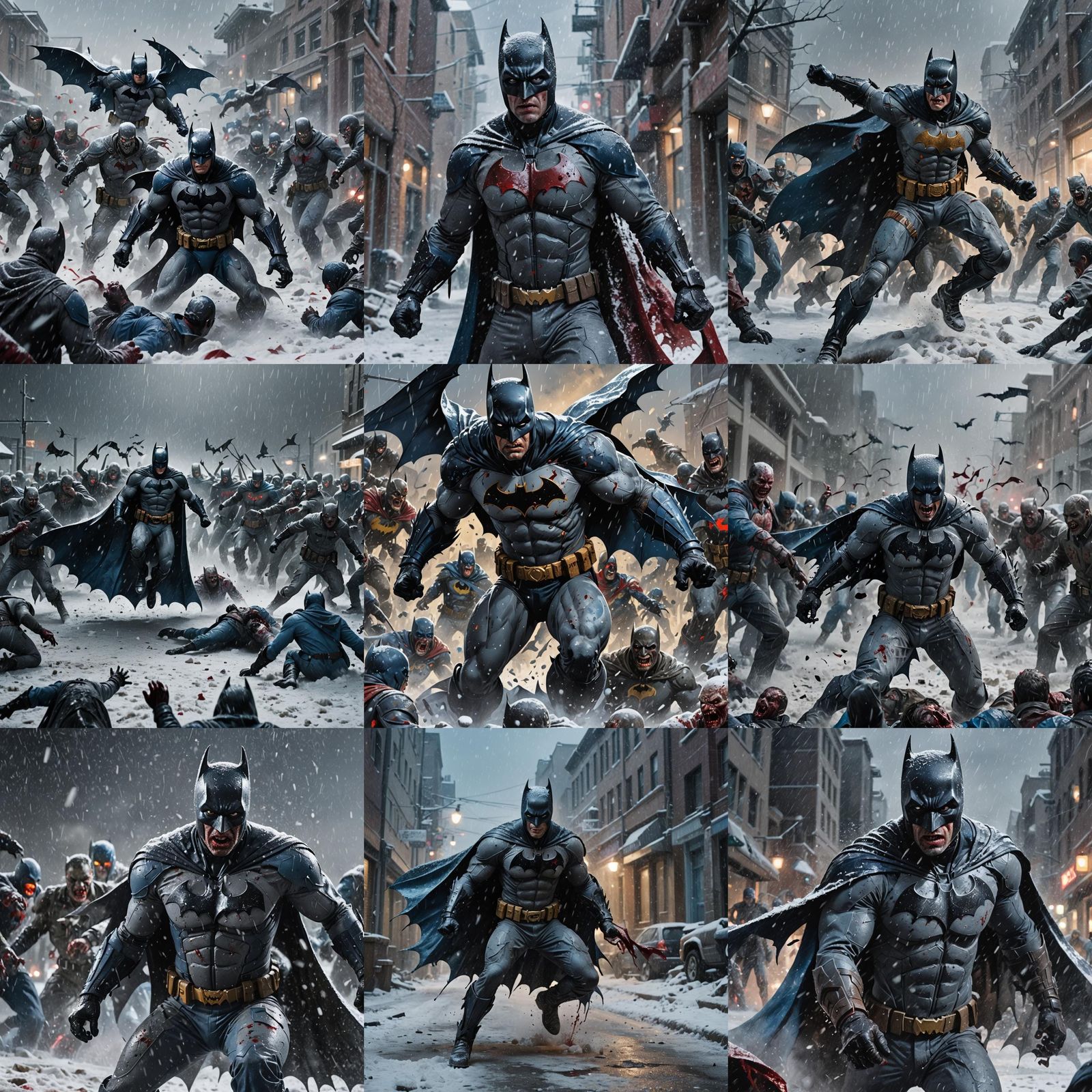 Batman Fighting Zombies in a Blizzard