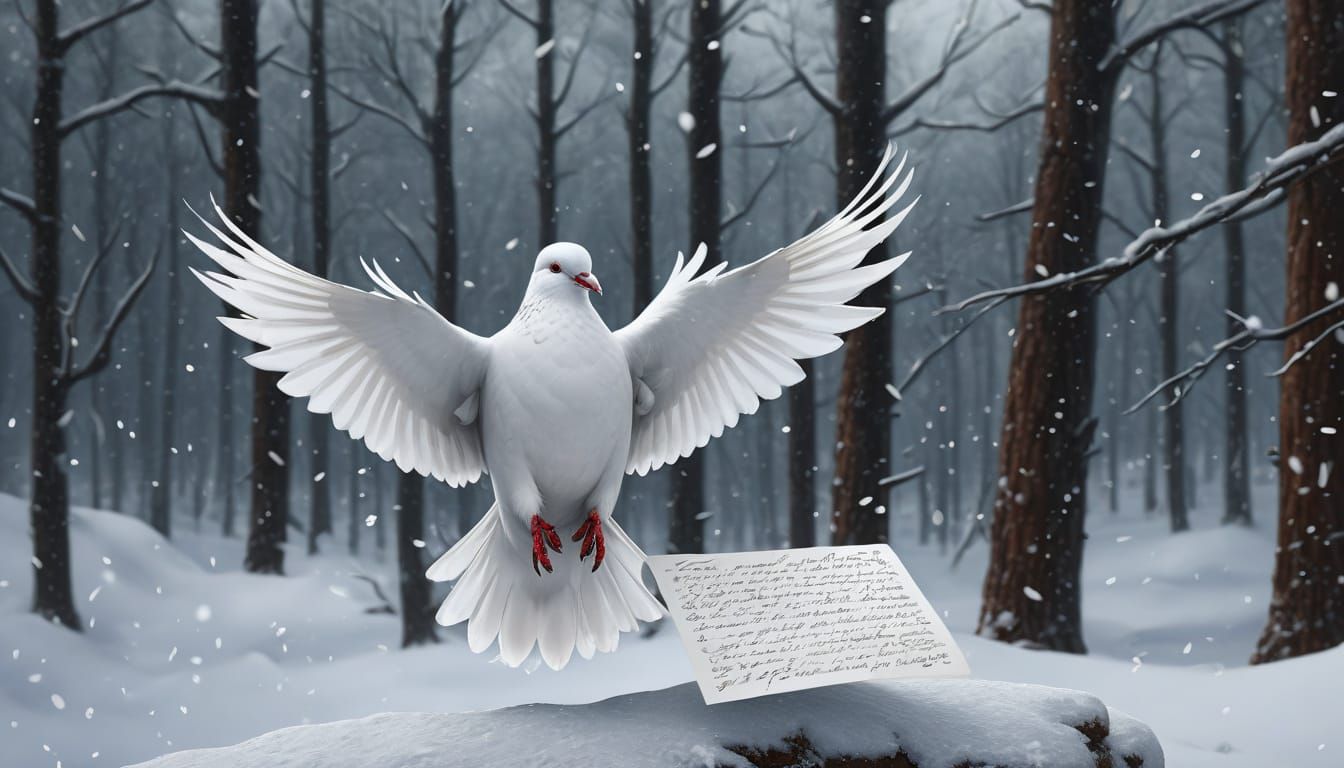 Adorable Fluffy Dove Battles Snowstorm in Snowy Mountain For...