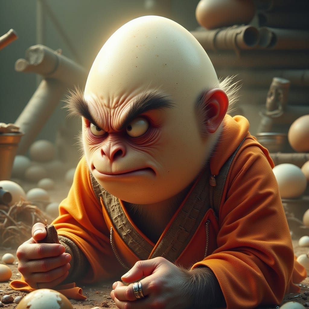 Angry Egg Meets Shaolin Monkey Monk