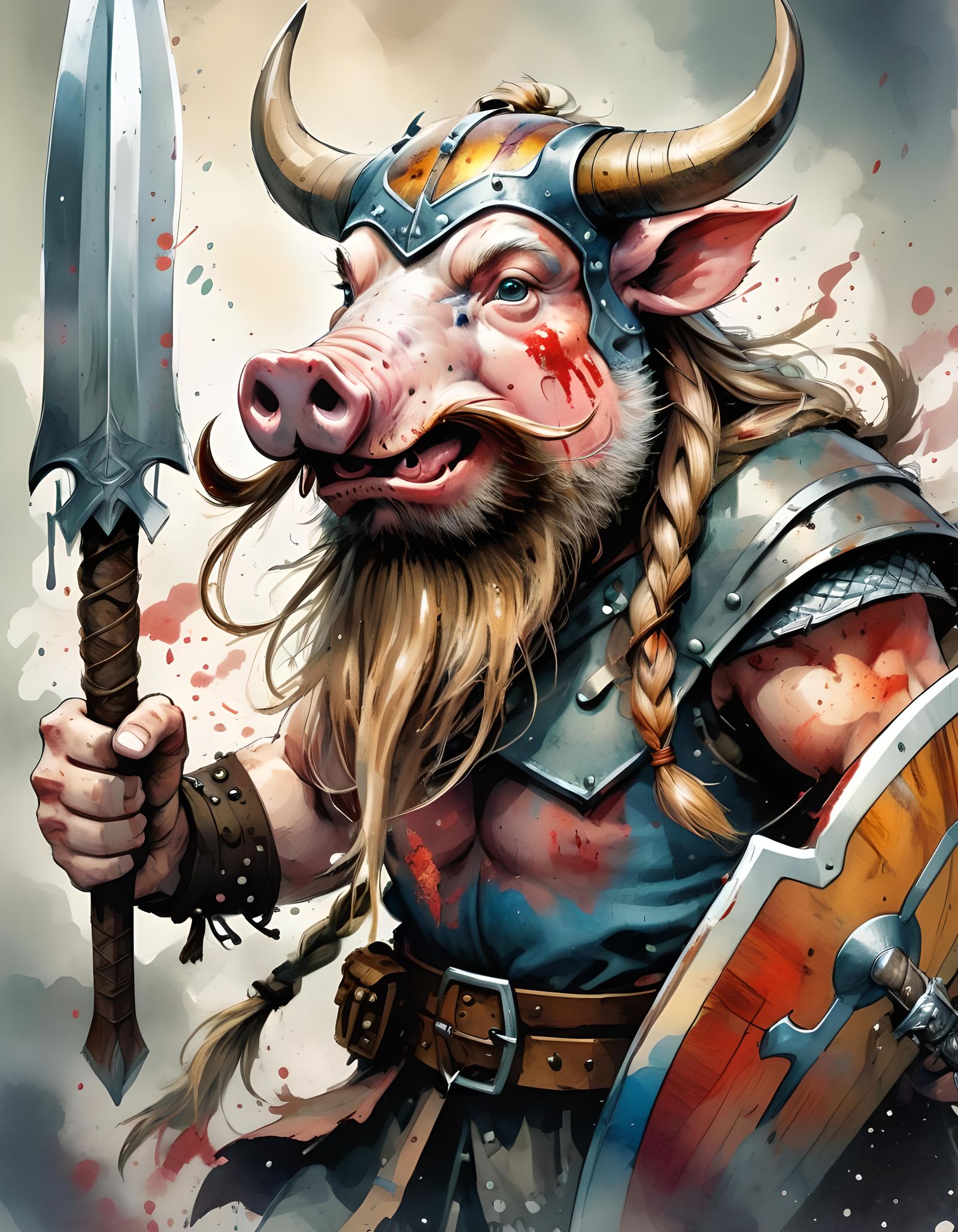 Viking Pig Warrior in Battle Pose