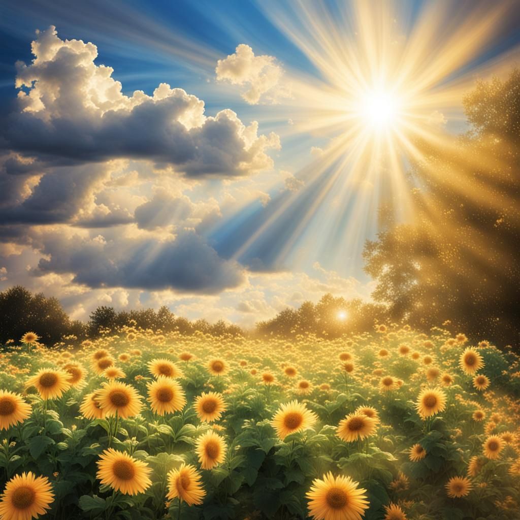 Radiant Light Beams Shining Through Clouds