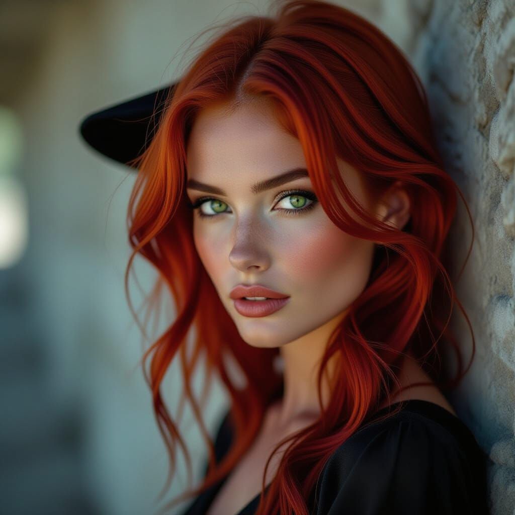 Red-Haired Witch With Green Eyes In Dramatic Photography Sty...