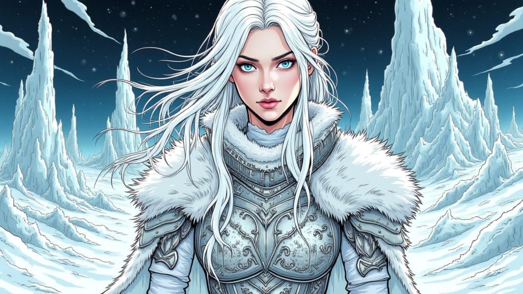 Striking Female Warrior in Crystalline Armor