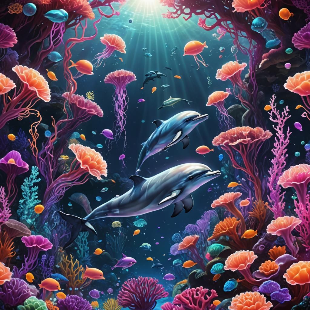 Dolphin's Coral Reef Adventure: Fantasy Concept Art