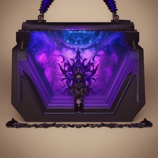 Beautiful black gothic handbag with vibrant purple accents& cobalt blue accents& Emerald green accents& gothic vibes& et...