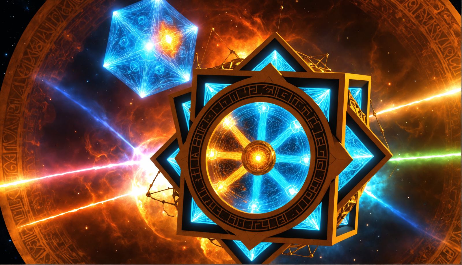 Divine Metatron Cube in Fantasy Spacecore Style