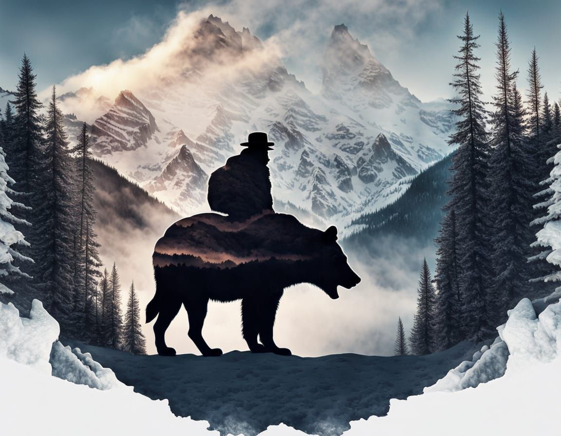 Mountain Man Silhouette Double Exposure with Rocky Mountains