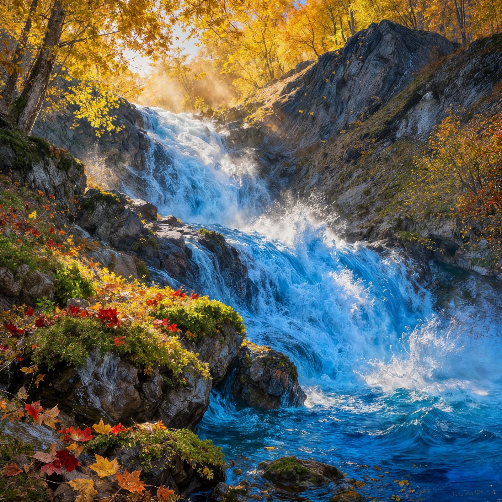 Autumn Mountain Stream Flowing Through Forest