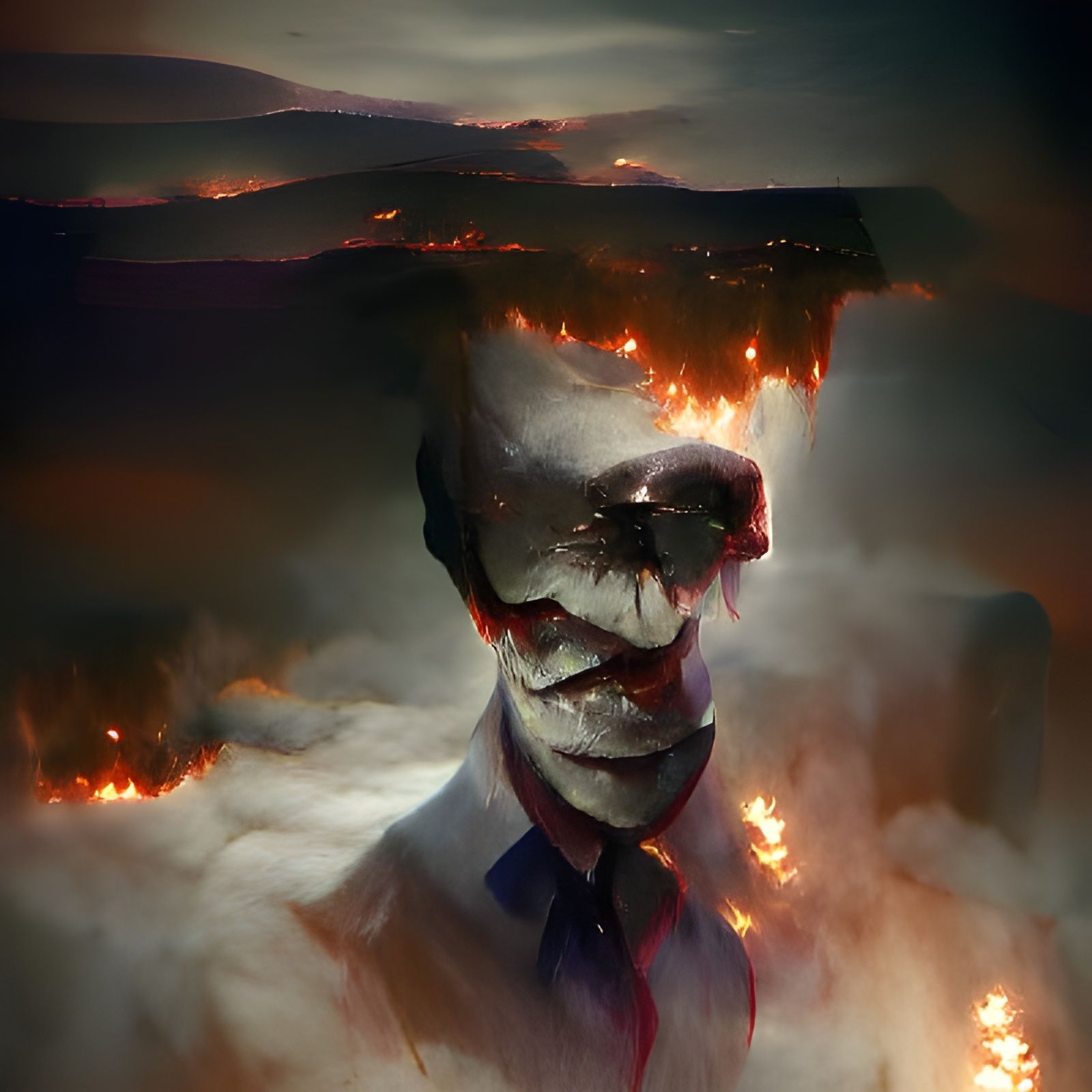 Sinister Lone Man Standing in Ashes