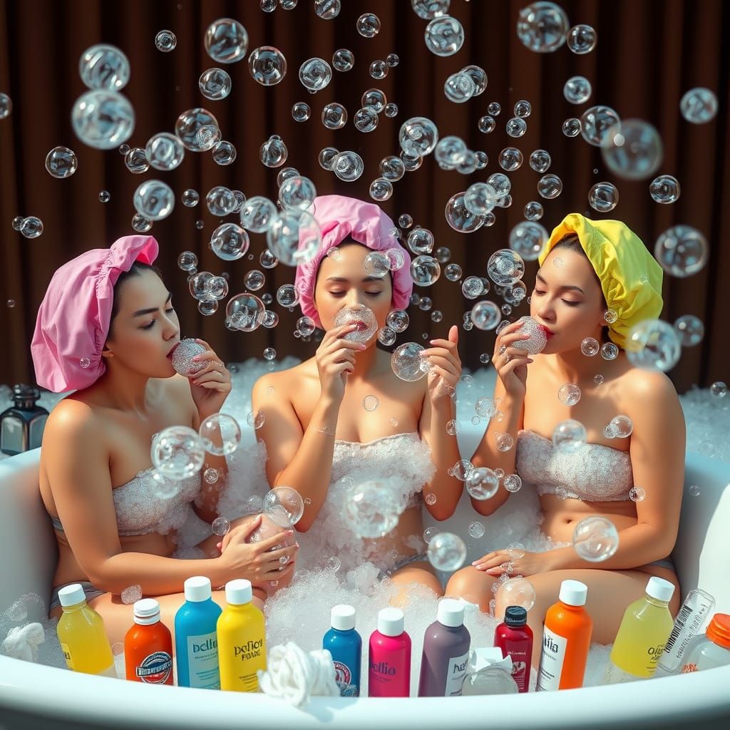 Vibrant Bubble Party with Colorful Bath Caps