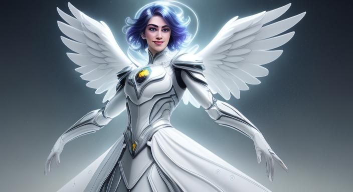 Techno Art Nouveau Angel in Hyperrealistic Detail