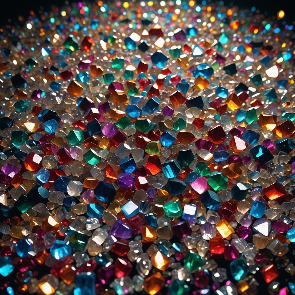 Crystals Reflecting Rainbow Light in Cinematic Style