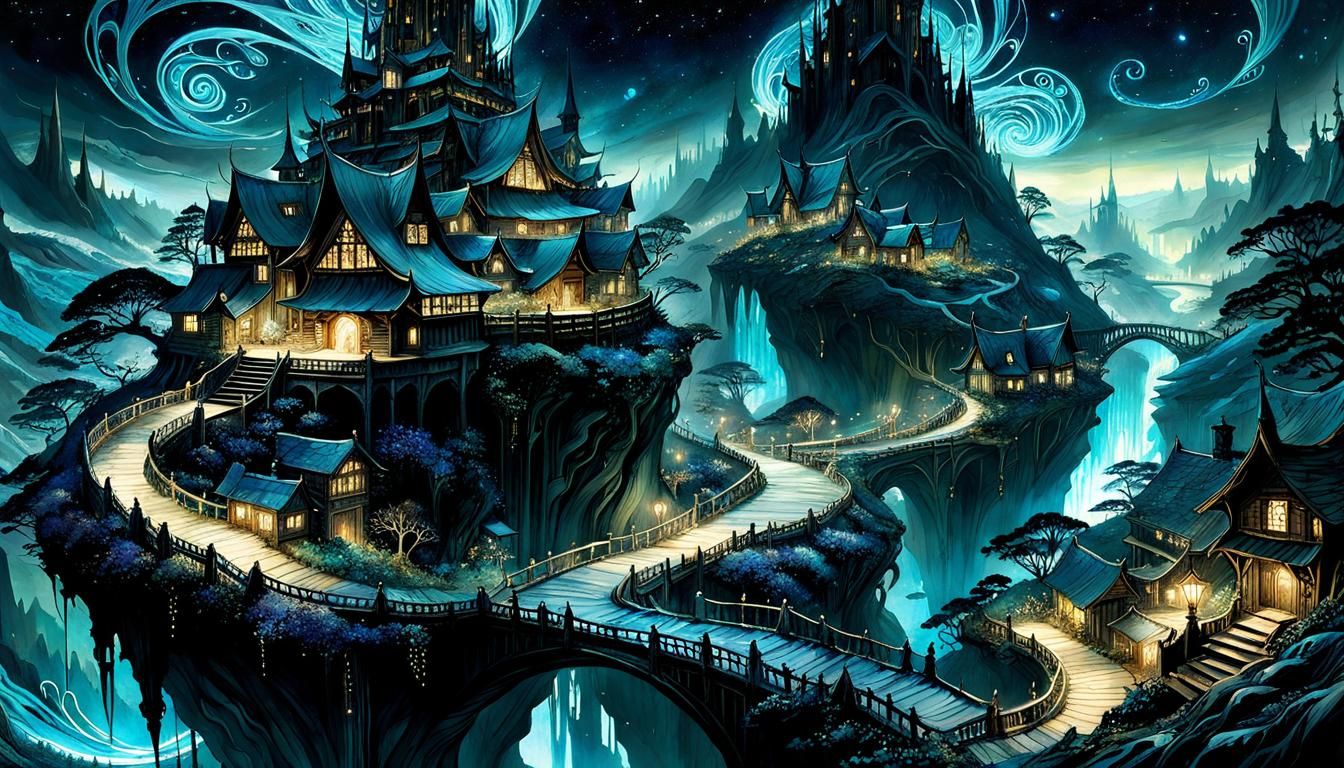 Elven Kingdom of Bioluminescence in Watercolor Style