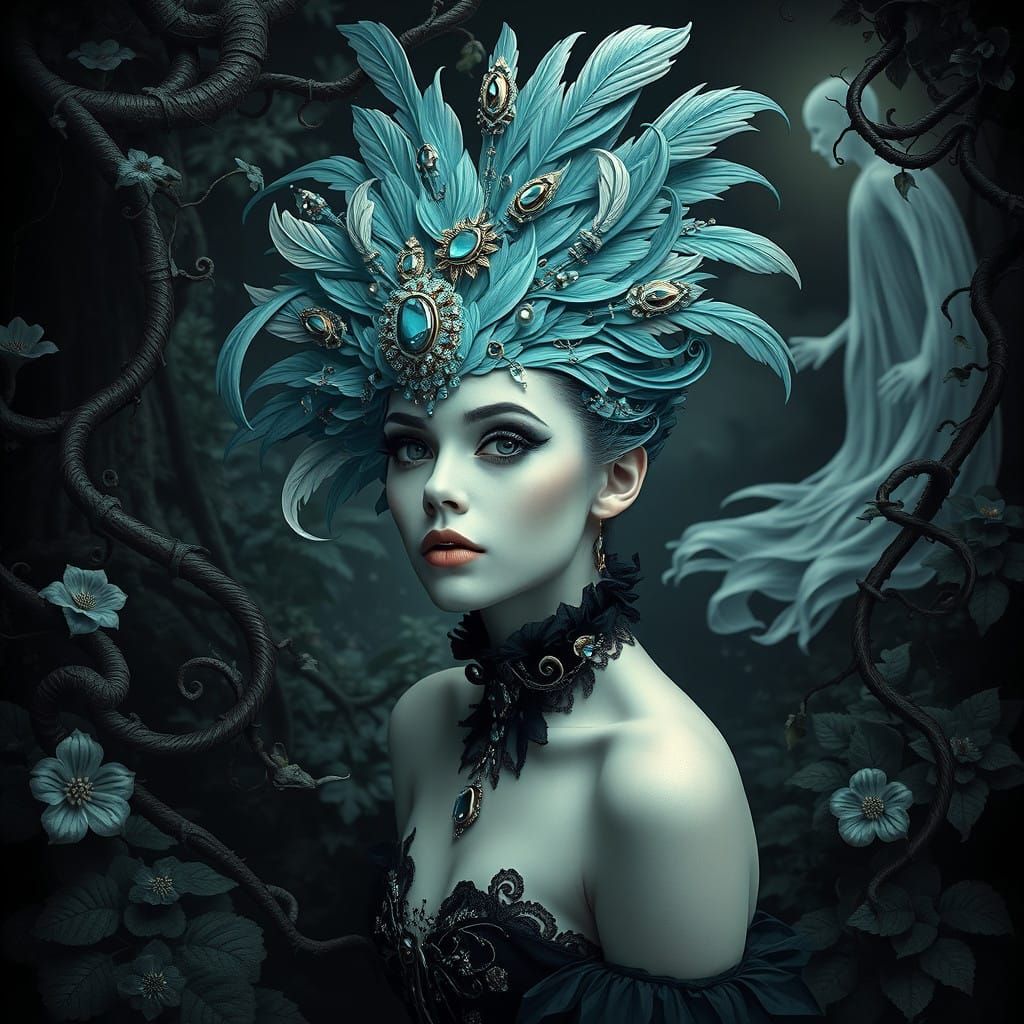 Surreal Goth Goddess in Dark Garden