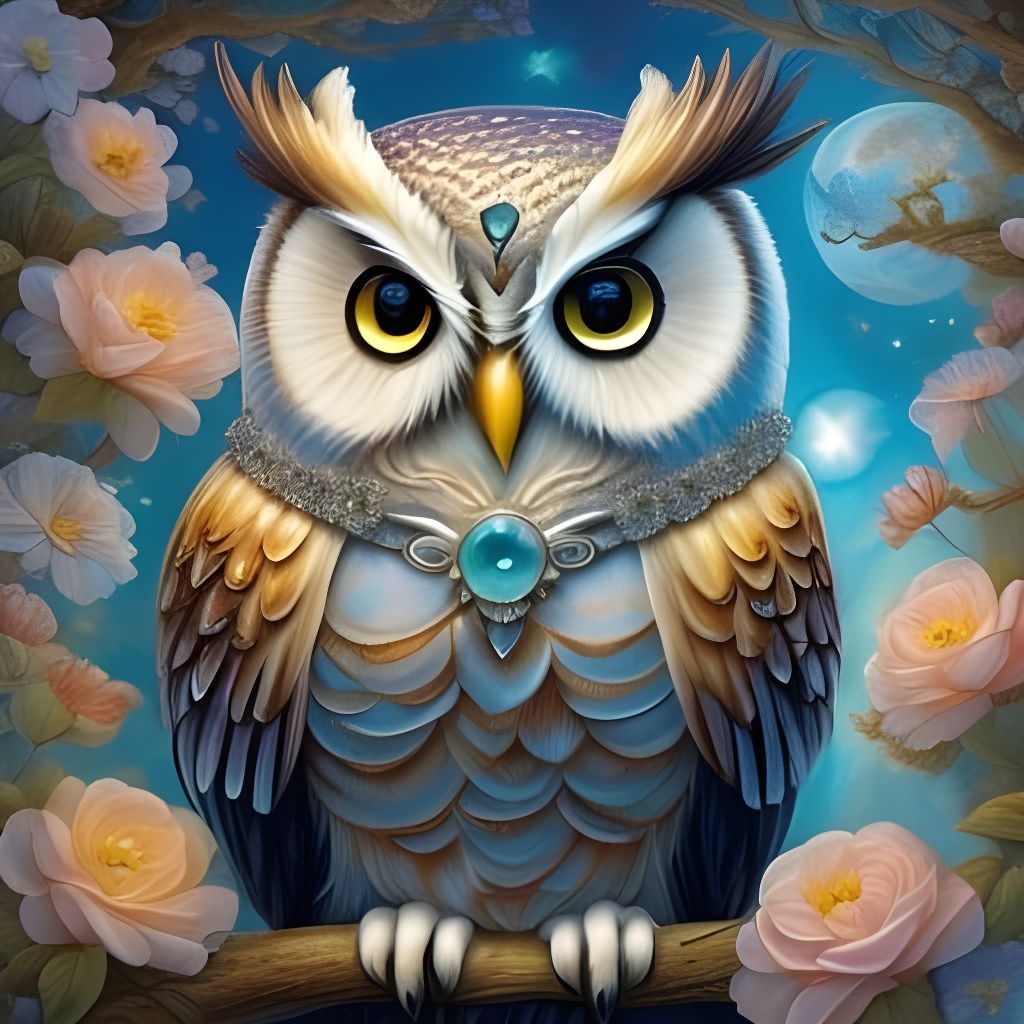 Opalescent Owl in Moonlight Garden Style