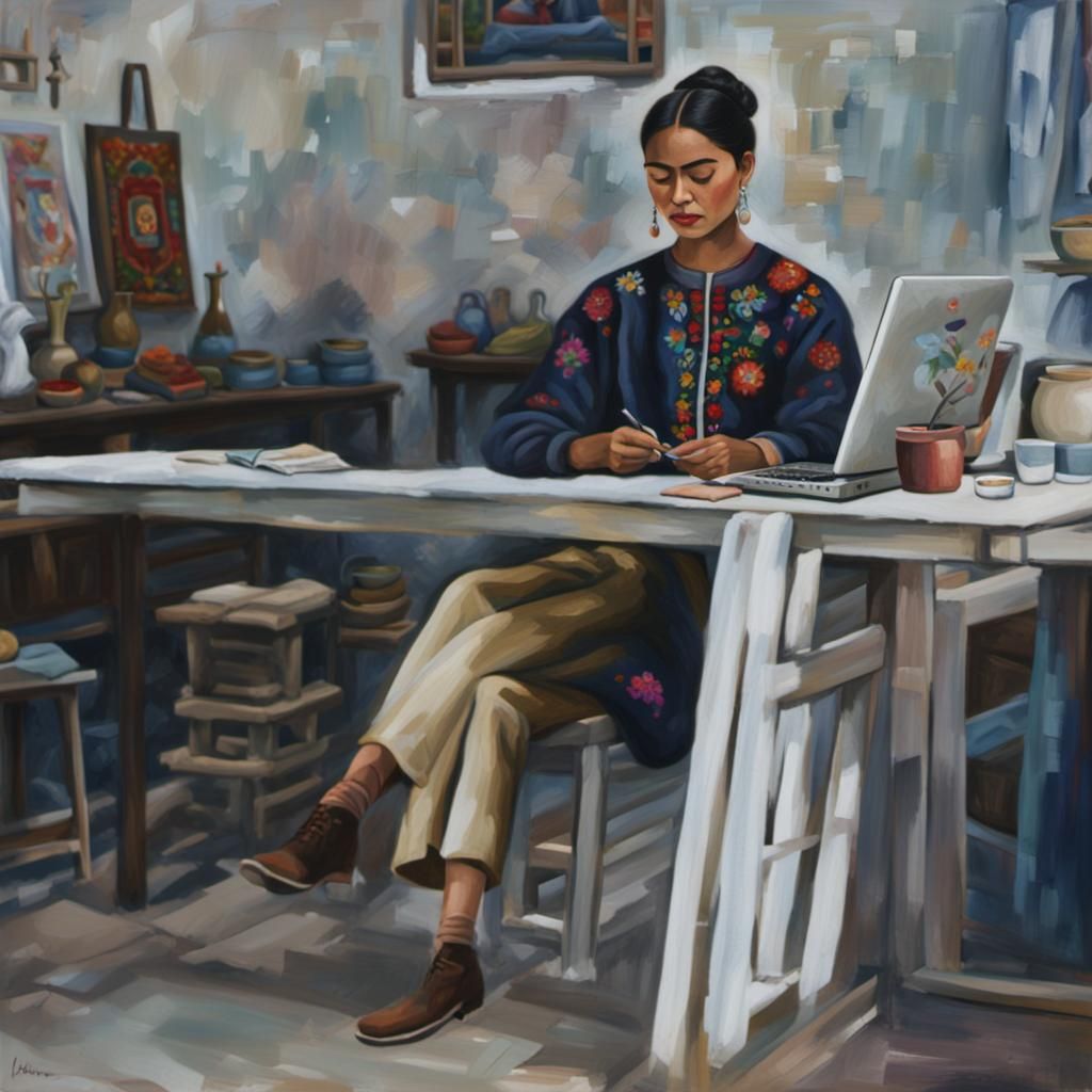 Woman in Textile Workshop, Frida Kahlo Inspired